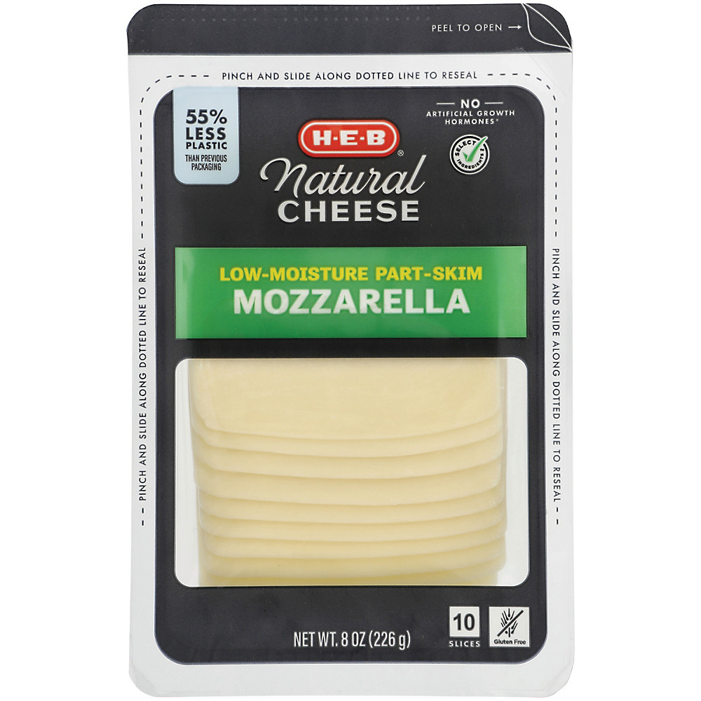 Calories in H-E-B Select Ingredients Mozzarella Cheese, Thin Slices, 10 ct
