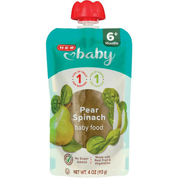 H-E-B Baby Pear Spinach Pouch, 4 oz