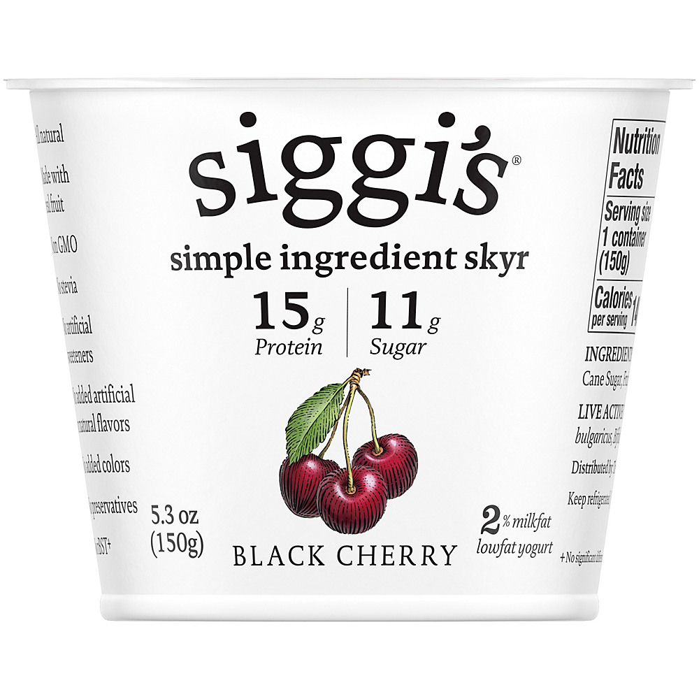 Calories in Siggi's 2% Non-Fat Strained Cream Skyr Black Cherry Yogurt, 5.3 oz