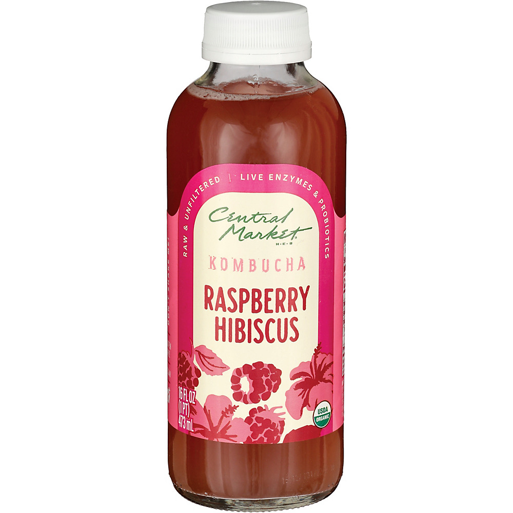 Calories in Central Market Raspberry Hibiscus Kombucha, 16 oz