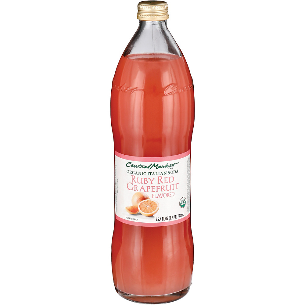 Calories in Central Market Organic Ruby Red Grapefruit Italian Soda, Glass Bottle, 750 ml