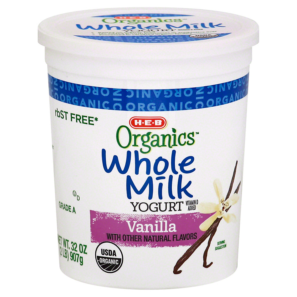 Calories in H-E-B Organics Whole Milk Vanilla Yogurt, 32 oz