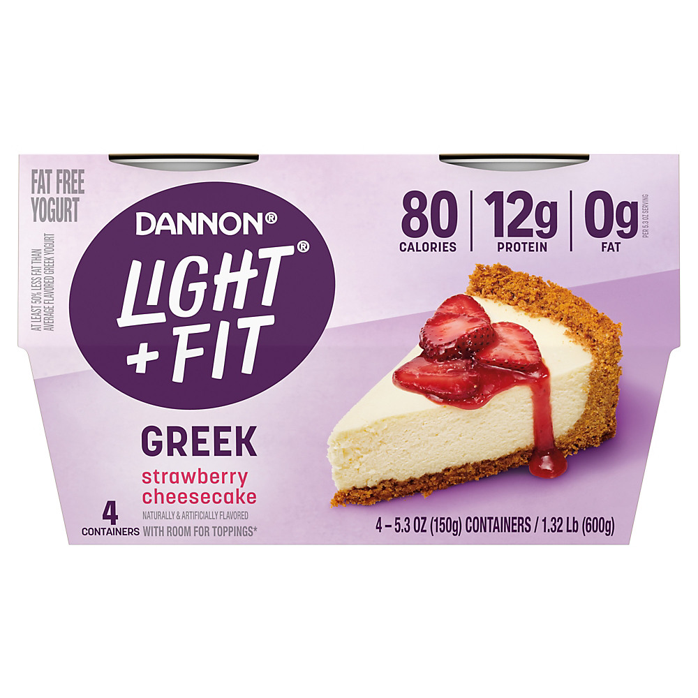Calories in Light + Fit Nonfat Gluten-Free Strawberry Cheesecake Greek Yogurt, 5.3 oz Cups, 4 pk