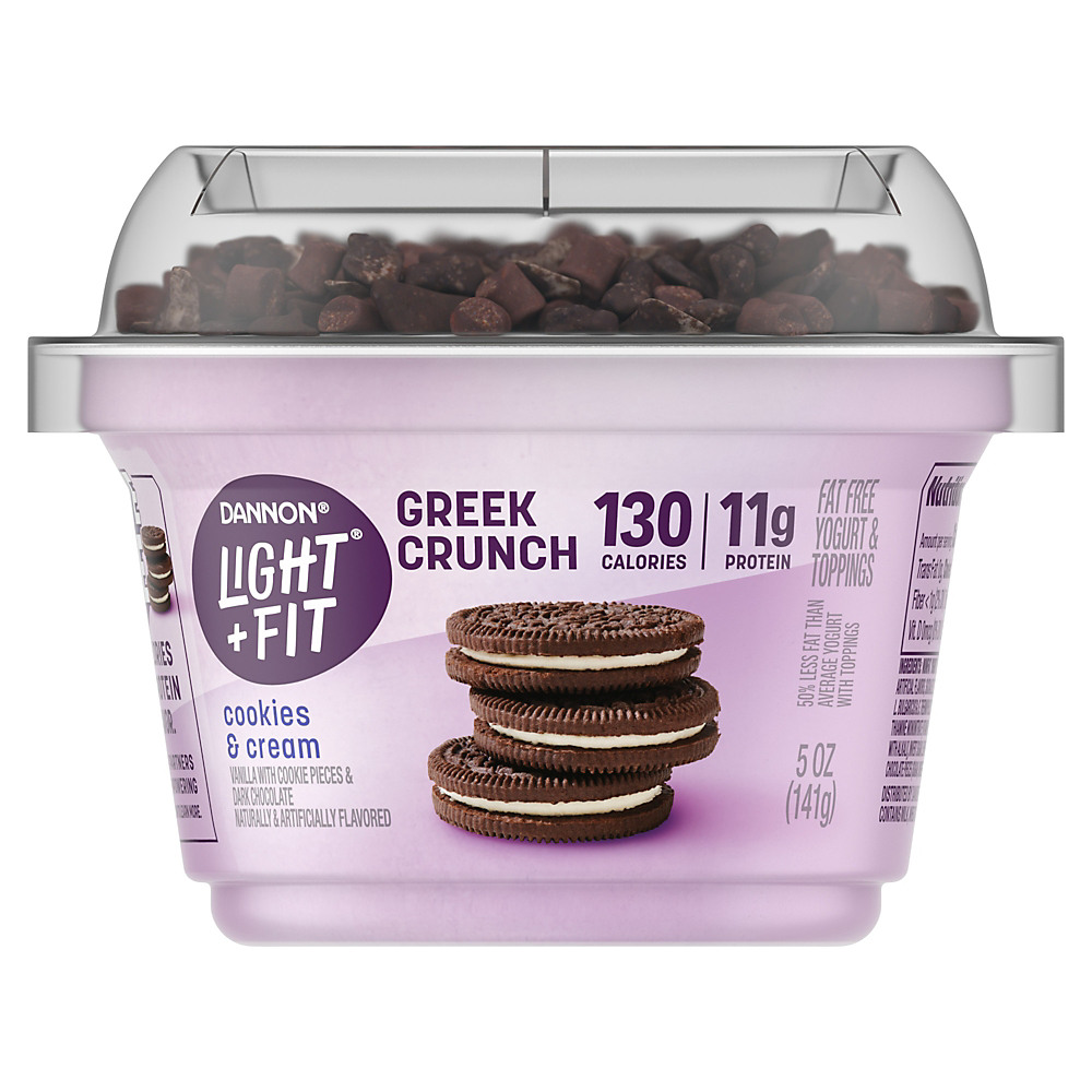 Calories in Light + Fit Nonfat Cookies & Cream Crunch Greek Yogurt, 5 oz