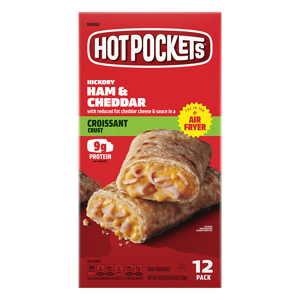 Calories in Hot Pockets Hickory Ham & Cheddar Croissant Crust Sandwiches Value Pack, 12 ct