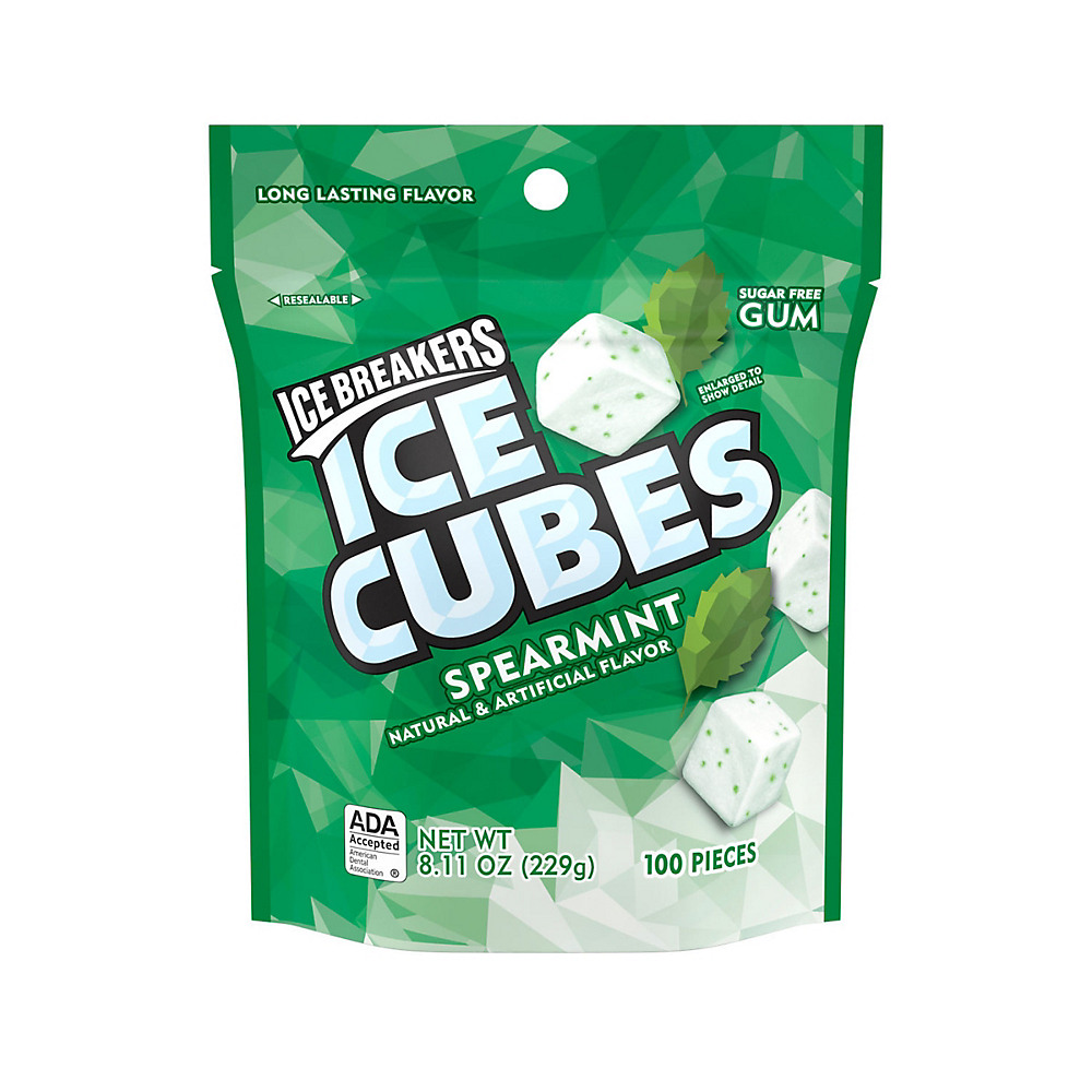 Calories in Ice Breakers Ice Cubes Spearmint Flavored Sugar Free Chewing Gum Made with Xylitol Bag, 100 ct