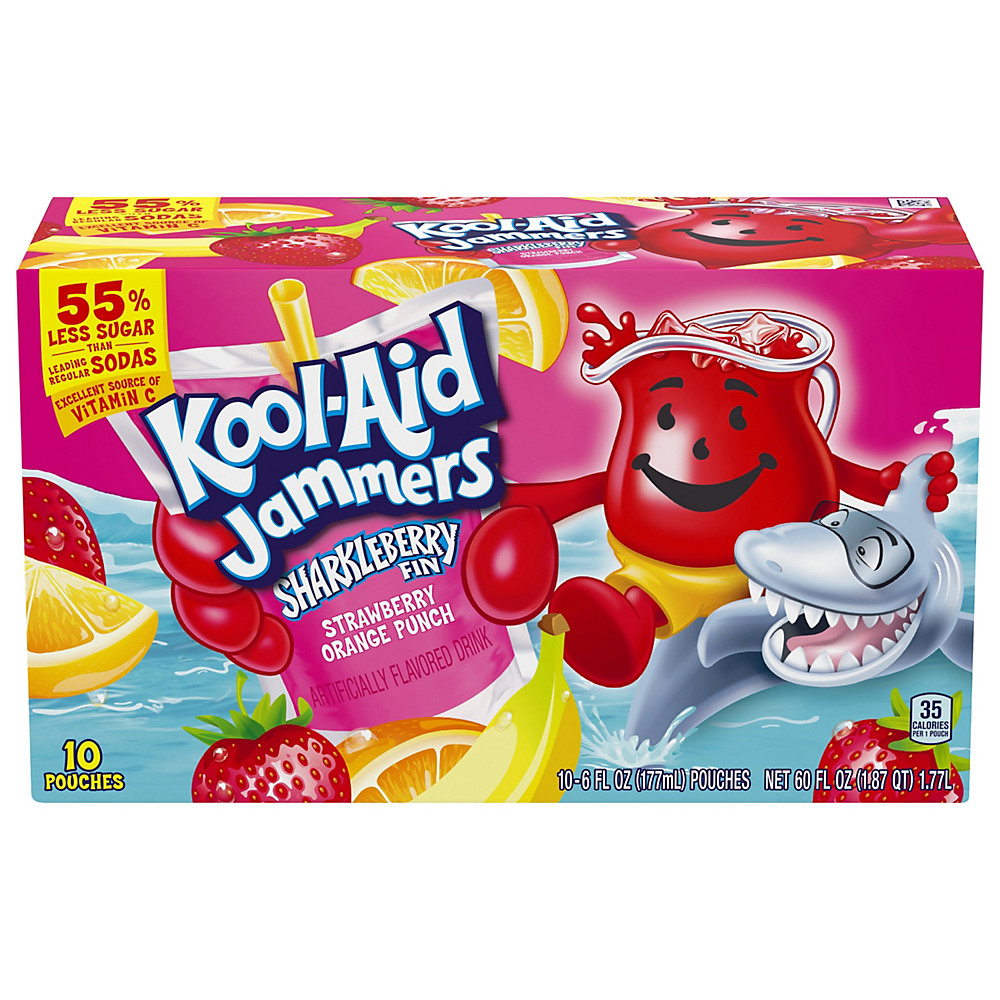 Calories in Kool-Aid Jammers Sharkleberry Fin Strawberry Orange Punch Drink 6 oz Pouches, 10 pk