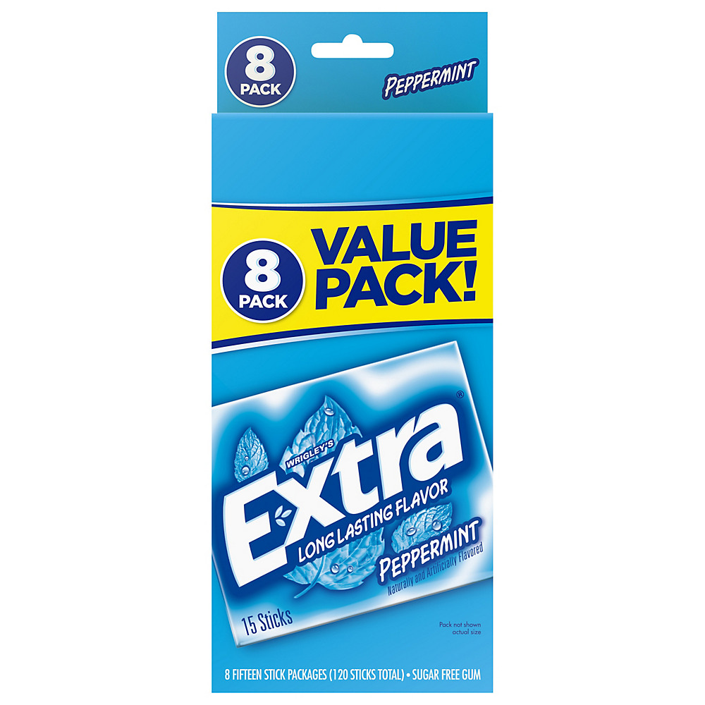Calories in Extra Peppermint Sugar Free Chewing Gum Bulk, 15 ct, 8 pk