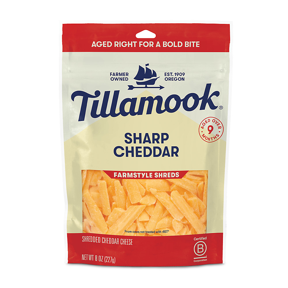 Calories in Tillamook Sharp Cheddar Cheese, Thick Shredded, 8 oz