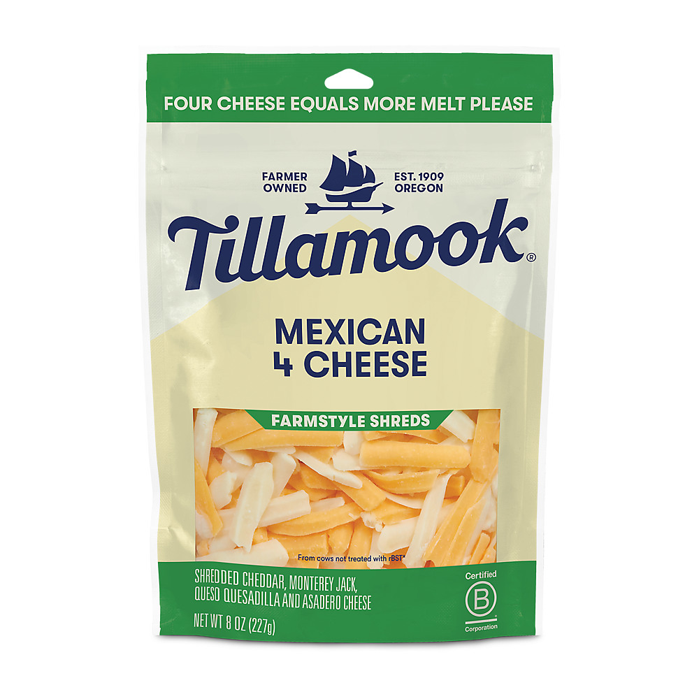 Calories in Tillamook Mexican 4 Cheese, Thick Shredded, 8 oz