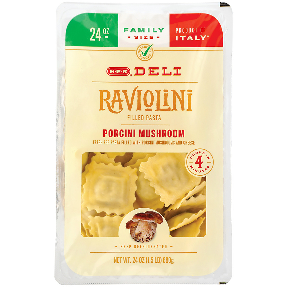 Calories in H-E-B Raviolini Filled Pasta with Porcini Mushrooms, Family Size, 24 oz