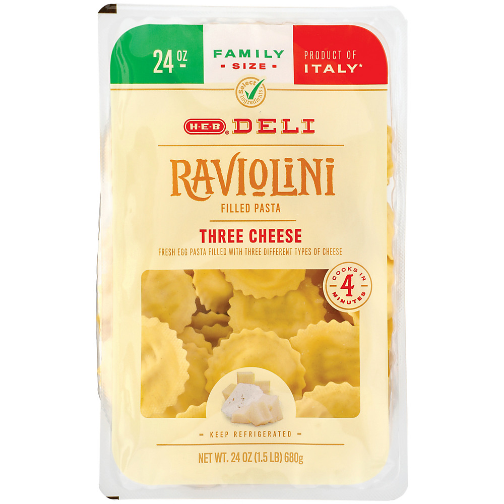 Calories in H-E-B Raviolini Filled Pasta with Three Cheese, Family Size, 24 oz