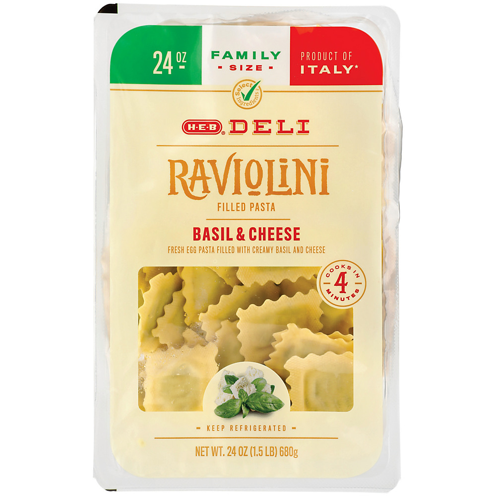 Calories in H-E-B Raviolini Filled Pasta with Basil and Cheese, Family Size, 24 oz