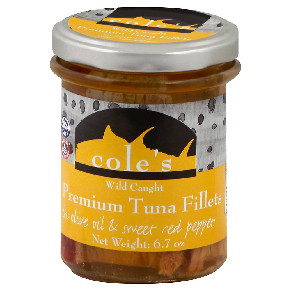 Calories in Cole's Premium Tuna Fillets with Red Pepper in Olive Oil, 6.7 oz