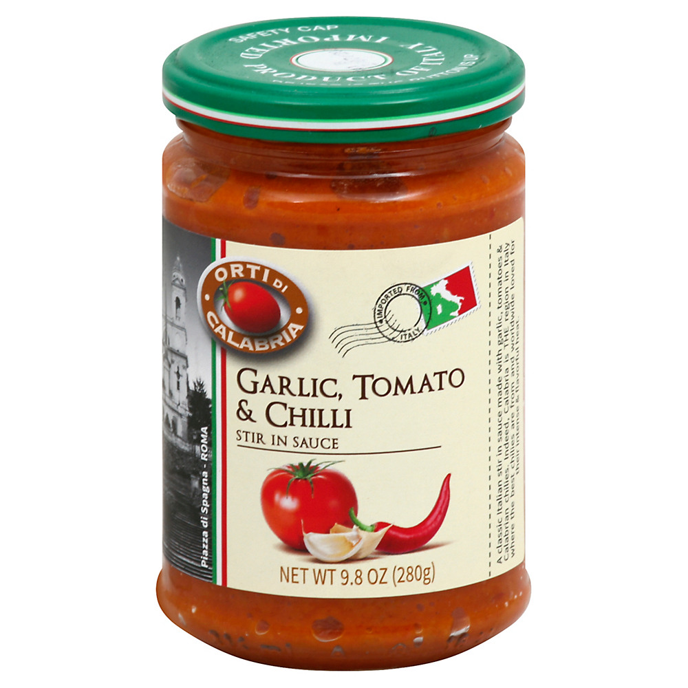 Calories in Orti Di Calabria Garlic Tomato & Chili Stir In Sauce, 9.8 oz