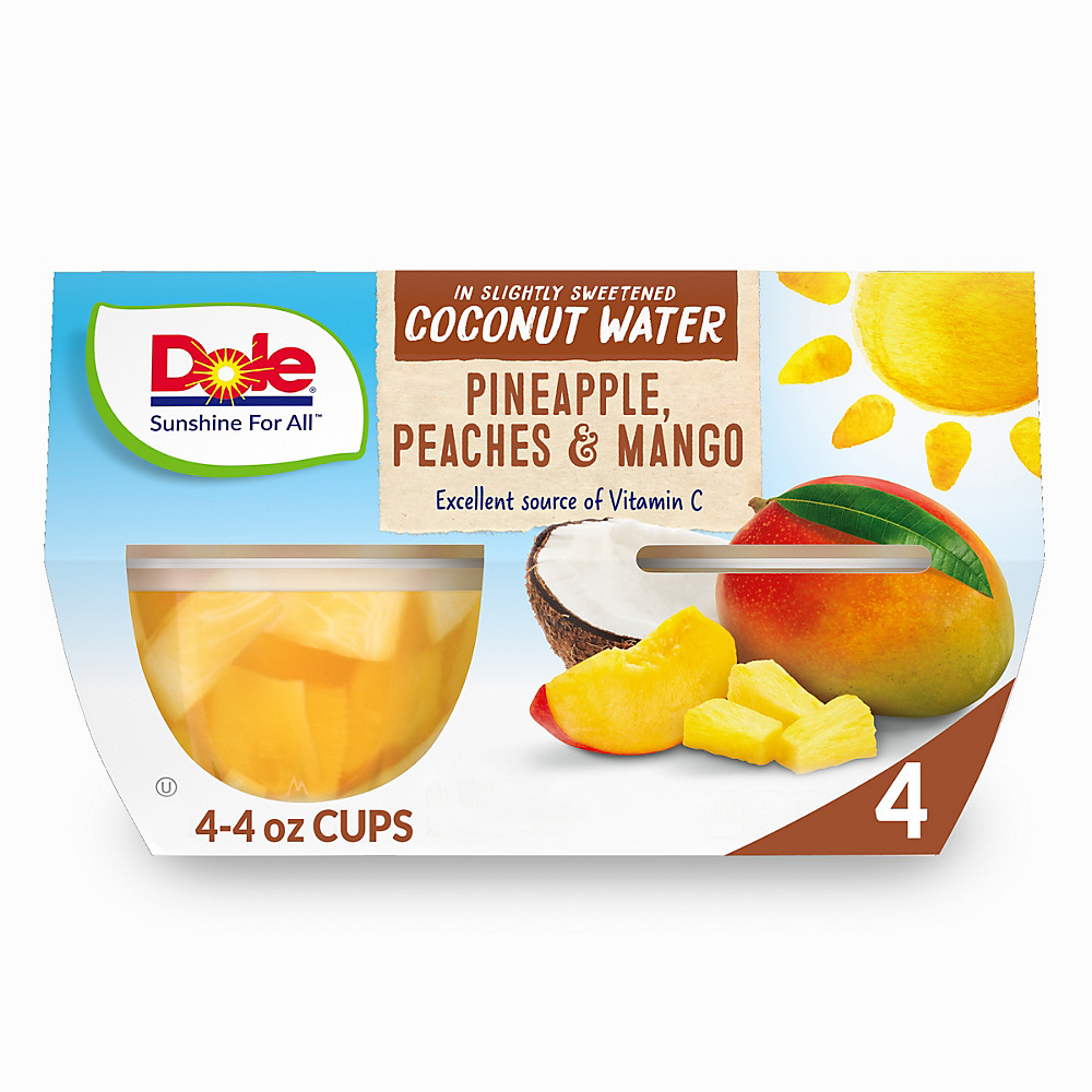 Calories in Dole Coconut Water Fruit Cups Pineapple Peach and Mango, 4 ct