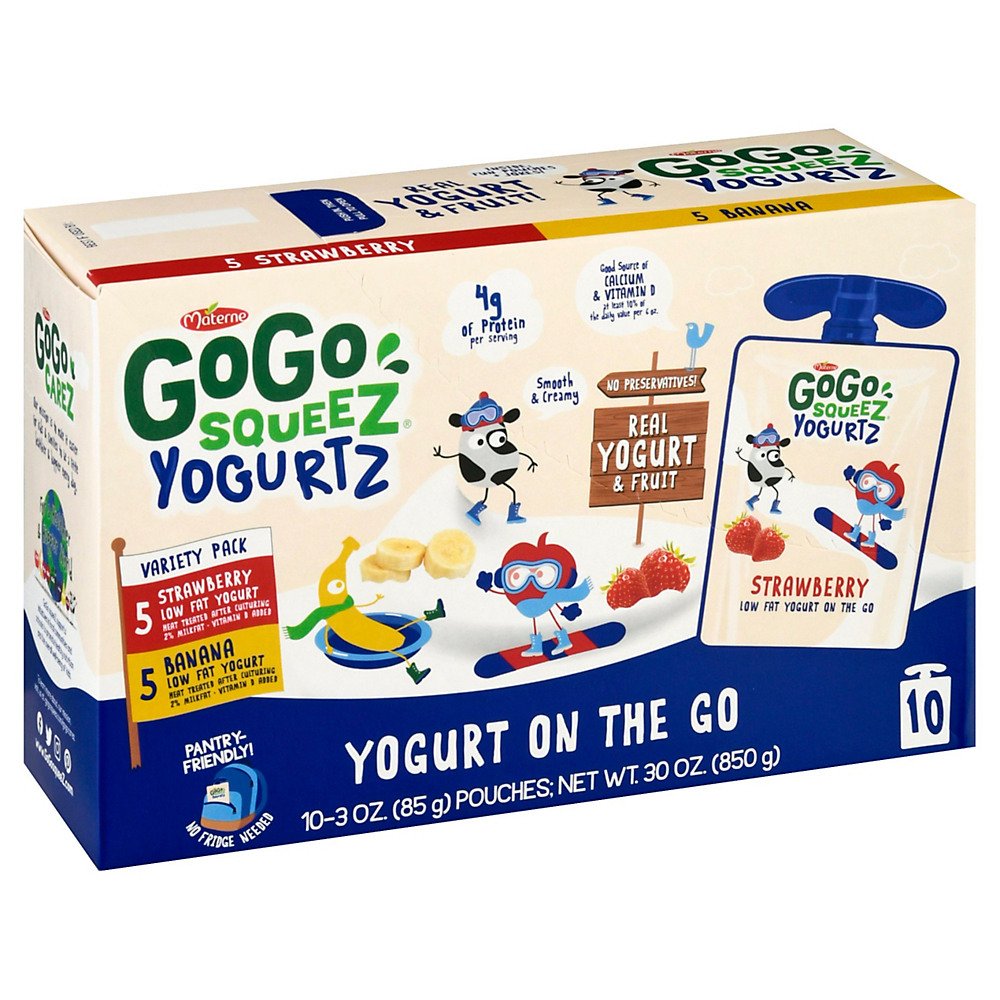Calories in GoGo squeeZ yogurtZ Pouches, Variety Pack (Strawberry, Banana), 10 ct