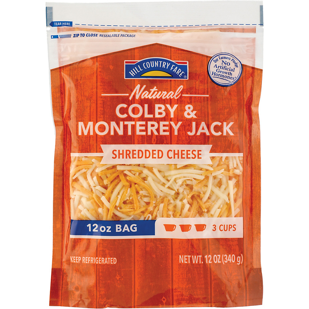 Calories in Hill Country Fare Colby Jack Cheese, Shredded, 12 oz