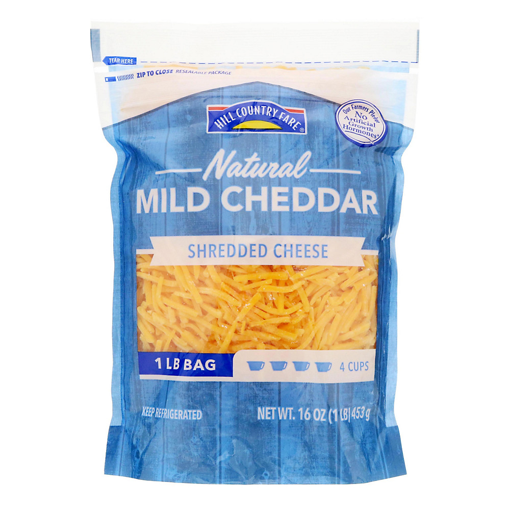 Calories in Hill Country Fare Mild Cheddar Cheese, Shredded, 16 oz
