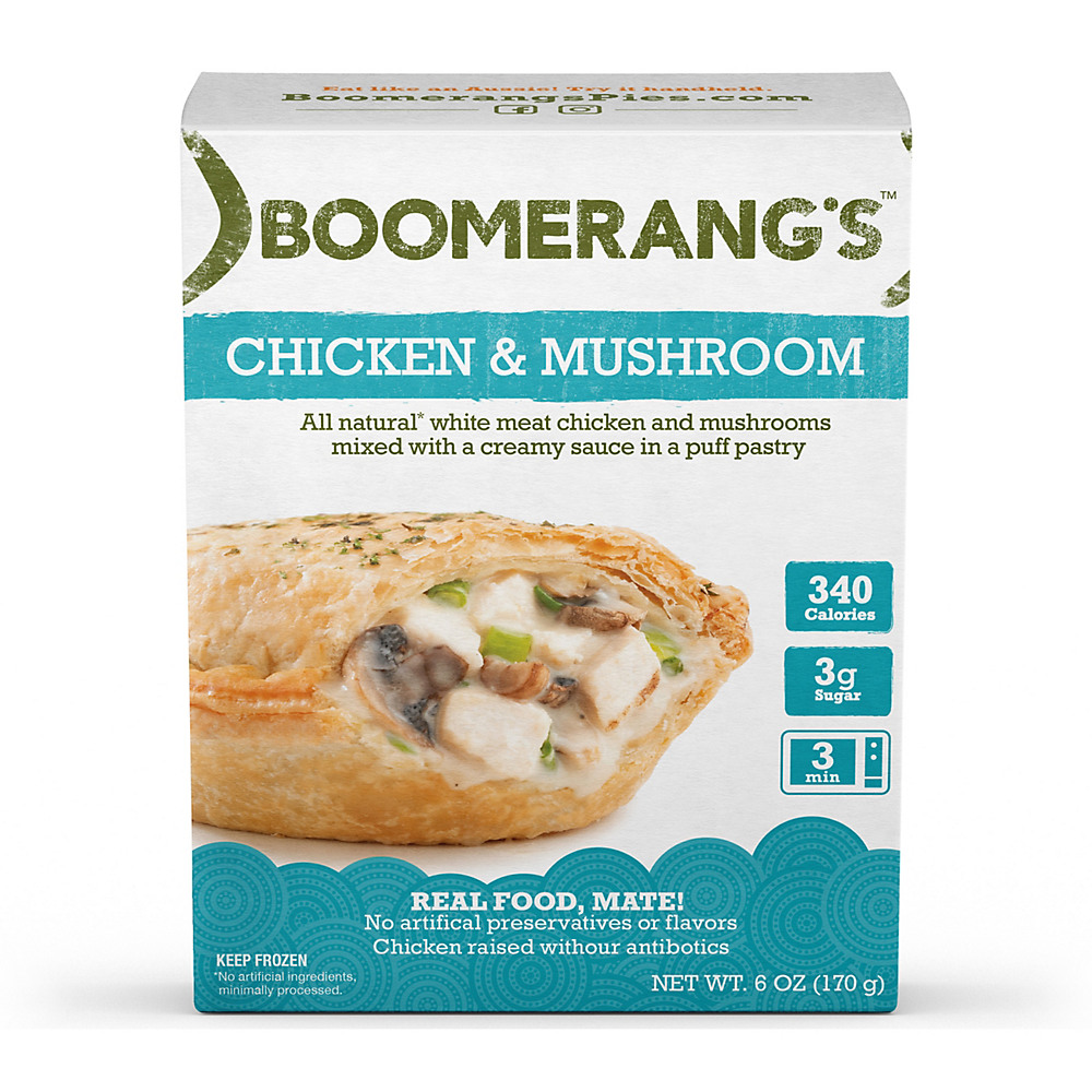 Calories in Boomerang's Chicken & Mushroom Pie, 6 oz