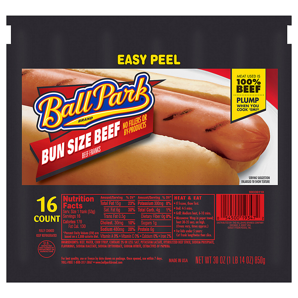 Calories in Ball Park Beef Hot Dogs Bun Size Length, 16 ct