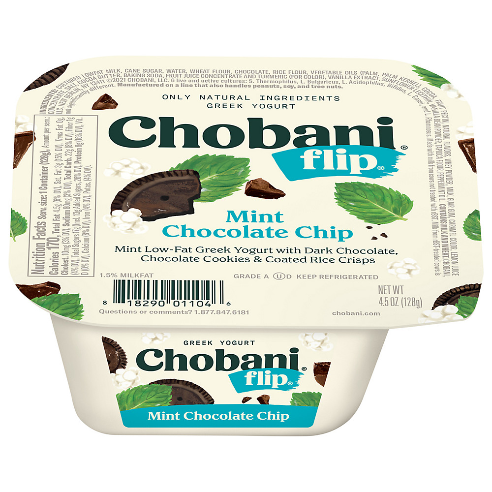 Calories in Chobani Flip Low-Fat Mint Chocolate Chip Greek Yogurt, 5.3 oz