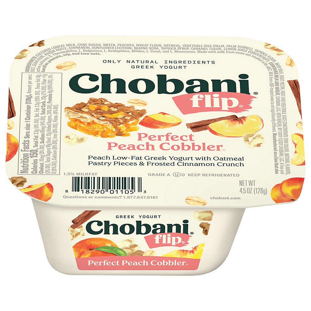 Calories in Chobani Flip Low-Fat Perfect Peach Cobbler Greek Yogurt, 5.3 oz