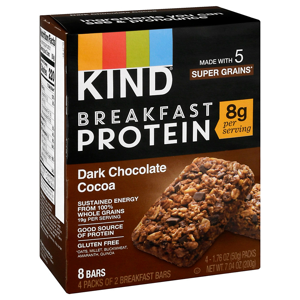 Calories in Kind Breakfast Protein Dark Chocolate Cocoa Bars, 4 ct