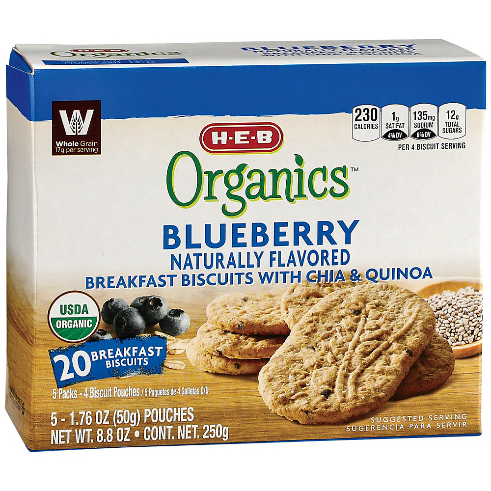 Calories in H-E-B Organics Blueberry with Chia & Quinoa Breakfast Biscuits, 5 ct