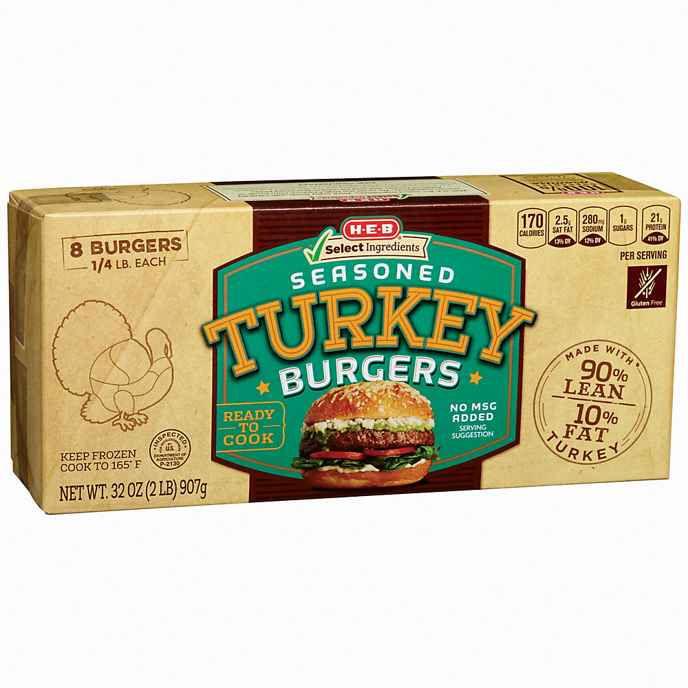 Calories in H-E-B Select Ingredients Seasoned Turkey Burger, 8 ct