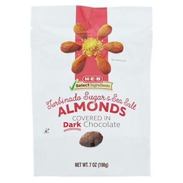 H-E-B Turbinado Sugar & Sea Salt Dark Chocolate-Covered Almonds, 7 oz