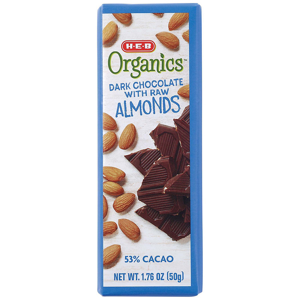 Calories in H-E-B Organics Dark Chocolate Bar with Raw Almonds, 1.76 oz