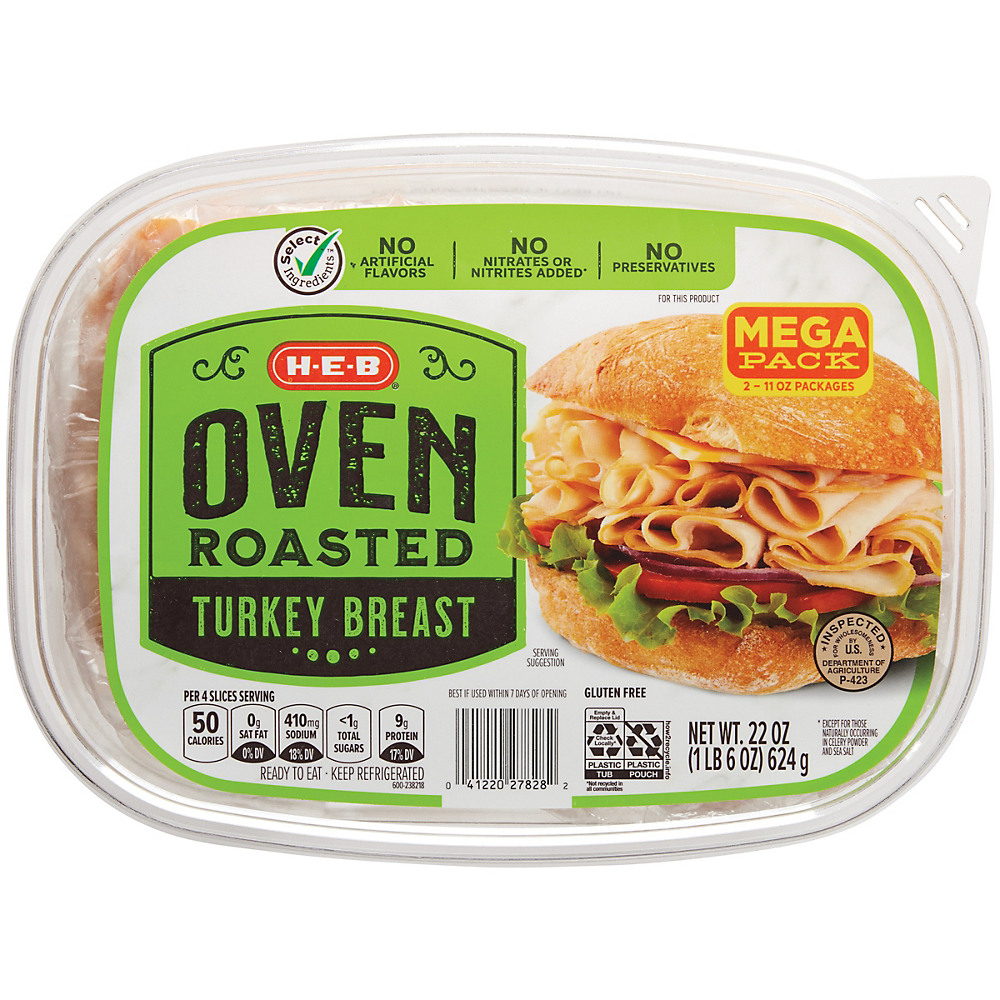 Calories in H-E-B Select Ingredients Oven Roasted Turkey Breast Club Pack, 22 oz