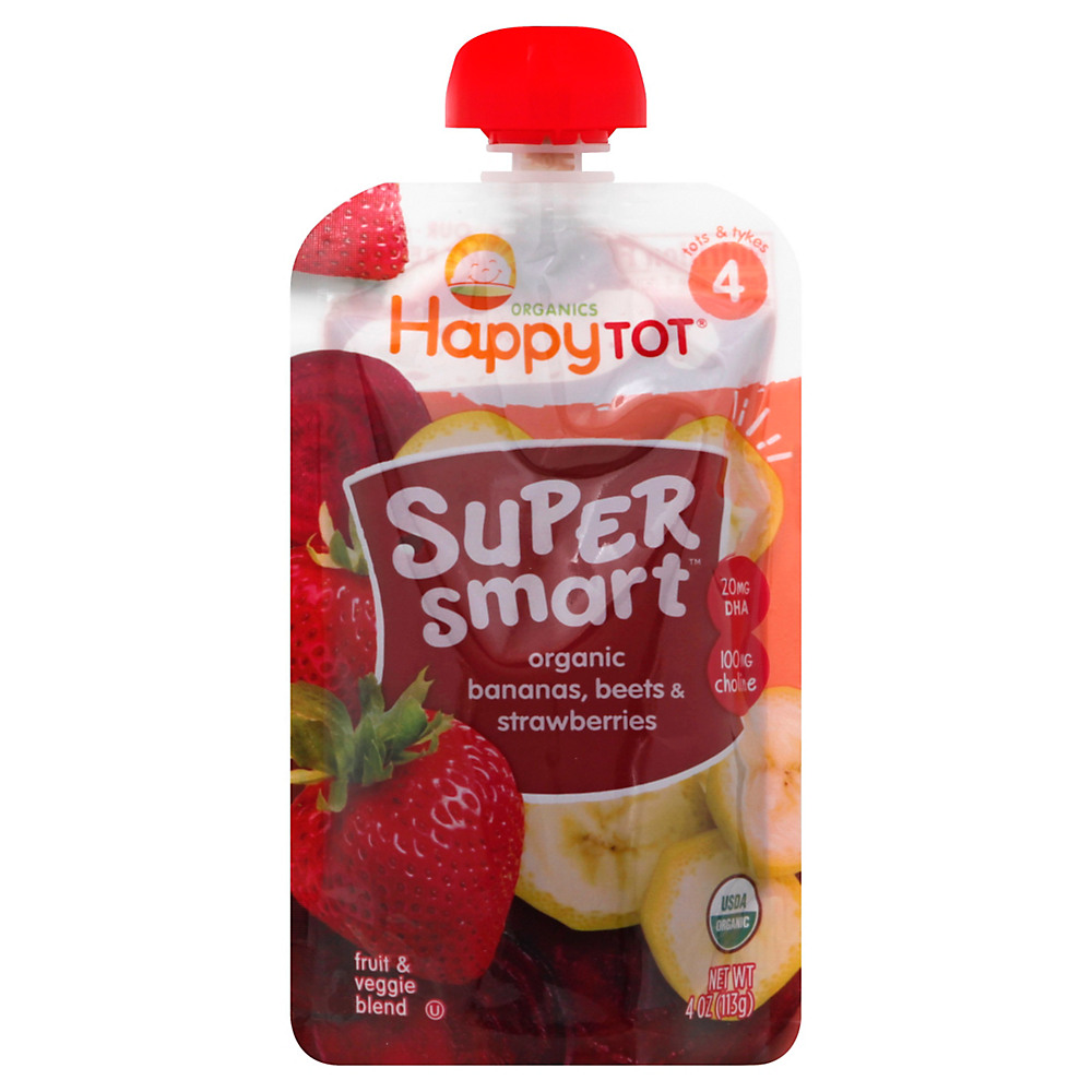Calories in Happy Tot Organics Super Smart Banana Beets Strawberries, 4 oz