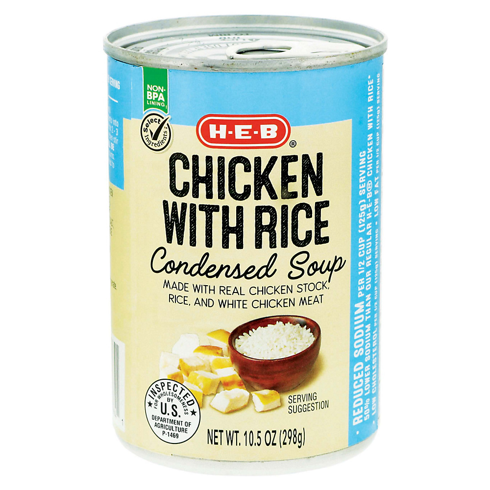 Calories in H-E-B Select Ingredients Reduced Sodium Chicken & Rice Condensed Soup, 10.5 oz