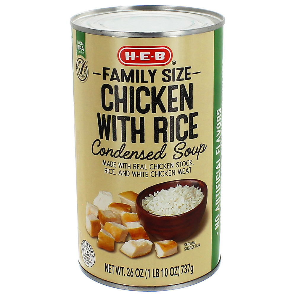 Calories in H-E-B Select Ingredients Family Size Chicken & Rice Condensed Soup, 26 oz