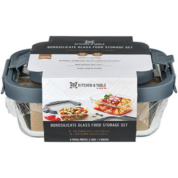 Kitchen & Table by H-E-B Borosilicate Glass Rectangle Food Storage Set, 4 pc
