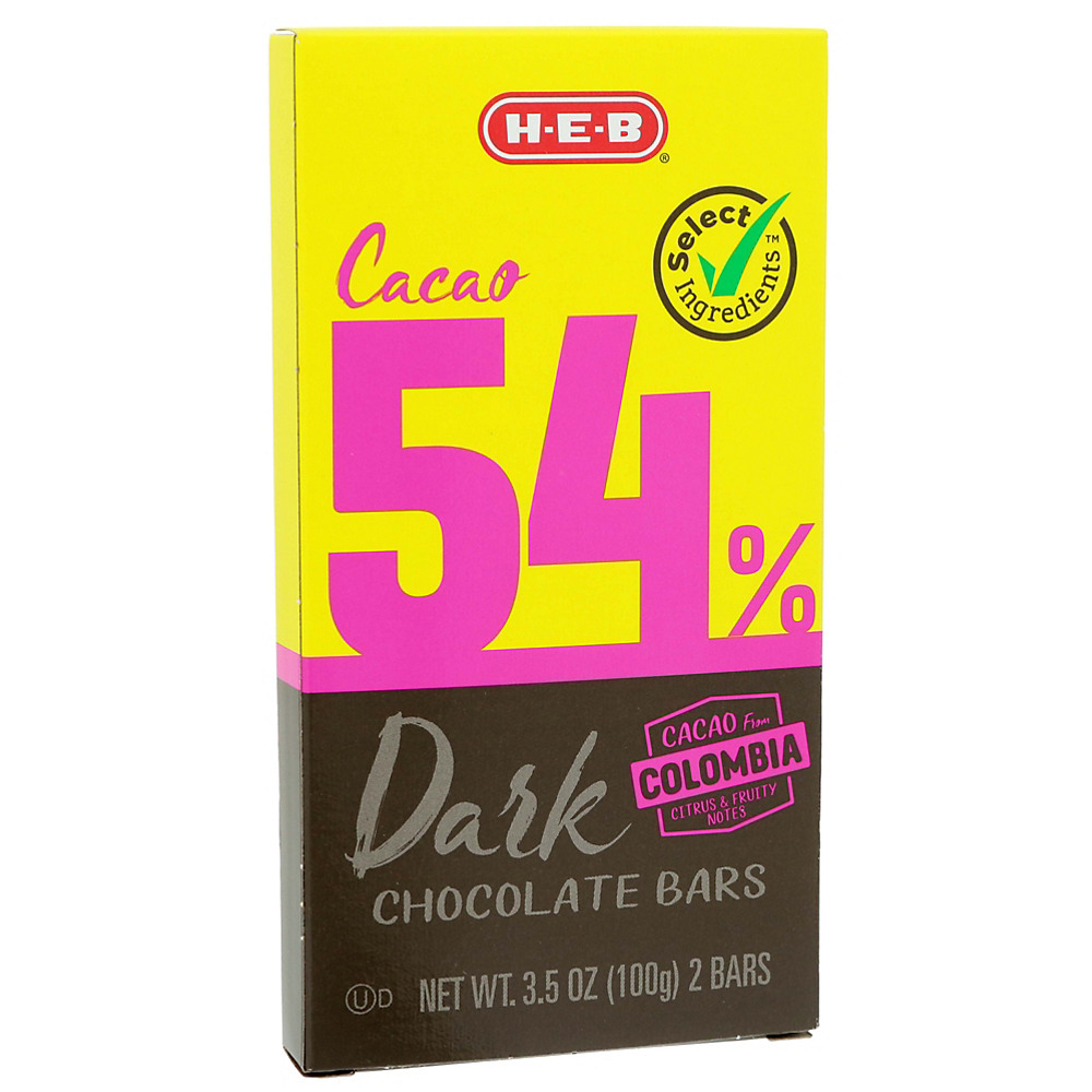 Calories in H-E-B Select Ingredients 54% Dark Chocolate Bar, 3.5 oz
