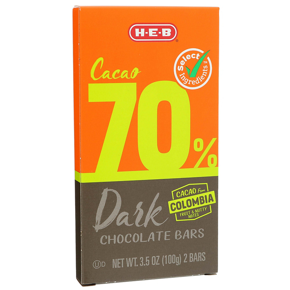 Calories in H-E-B Select Ingredients 70% Dark Chocolate Bar, 3.5 oz
