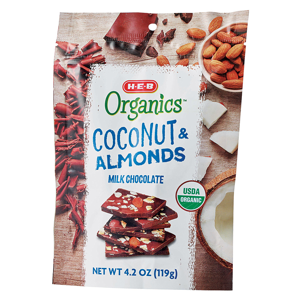 Calories in H-E-B Organics Milk Chocolate Coconut & Almonds, 4.2 oz