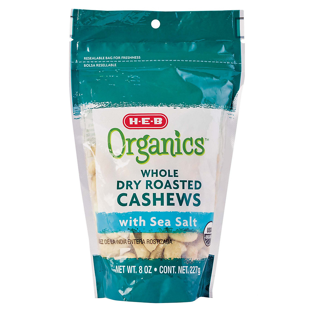 Calories in H-E-B Organics Whole Dry Roasted Cashews with Sea Salt, 8 oz