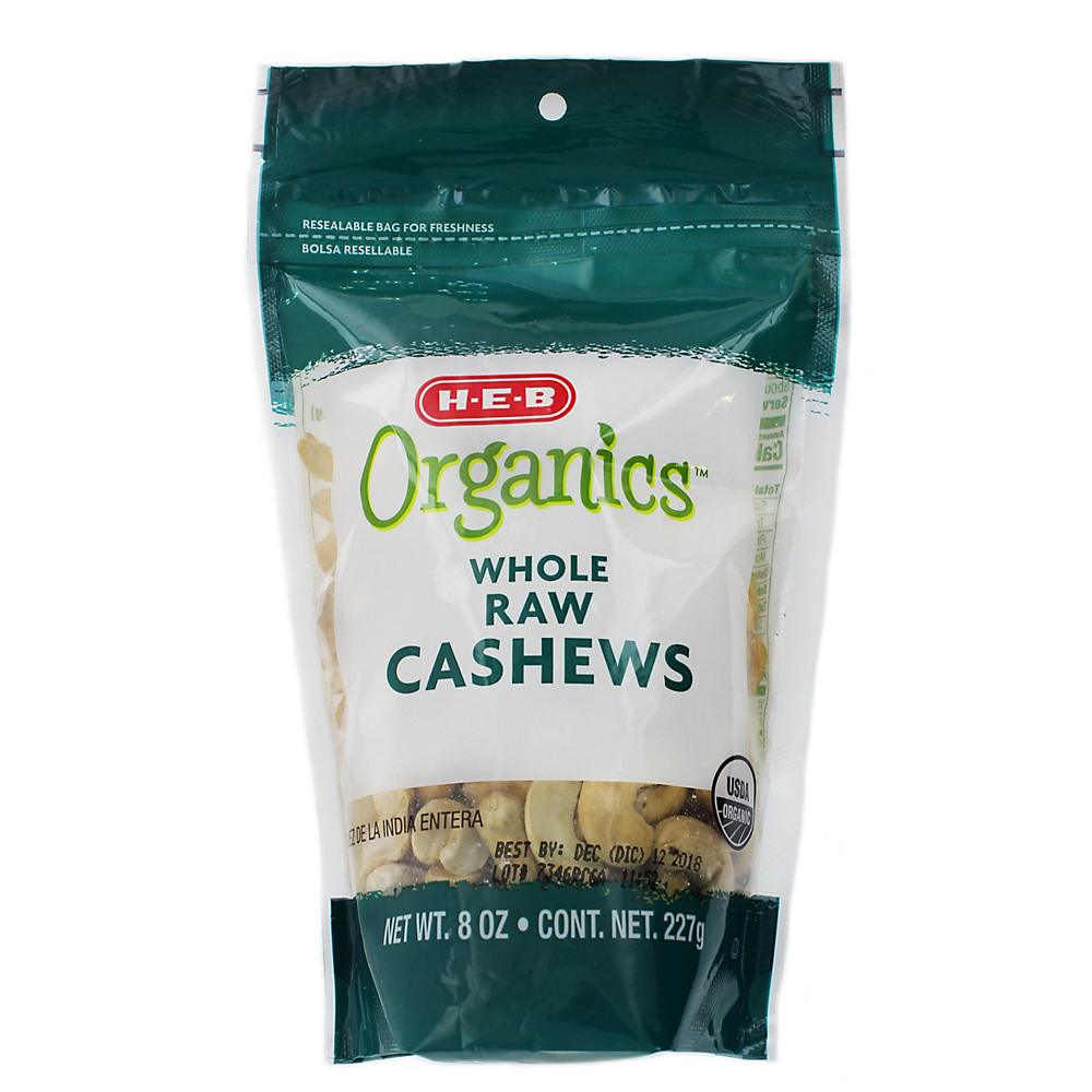 Calories in H-E-B Organics Whole Raw Cashews, 8 oz