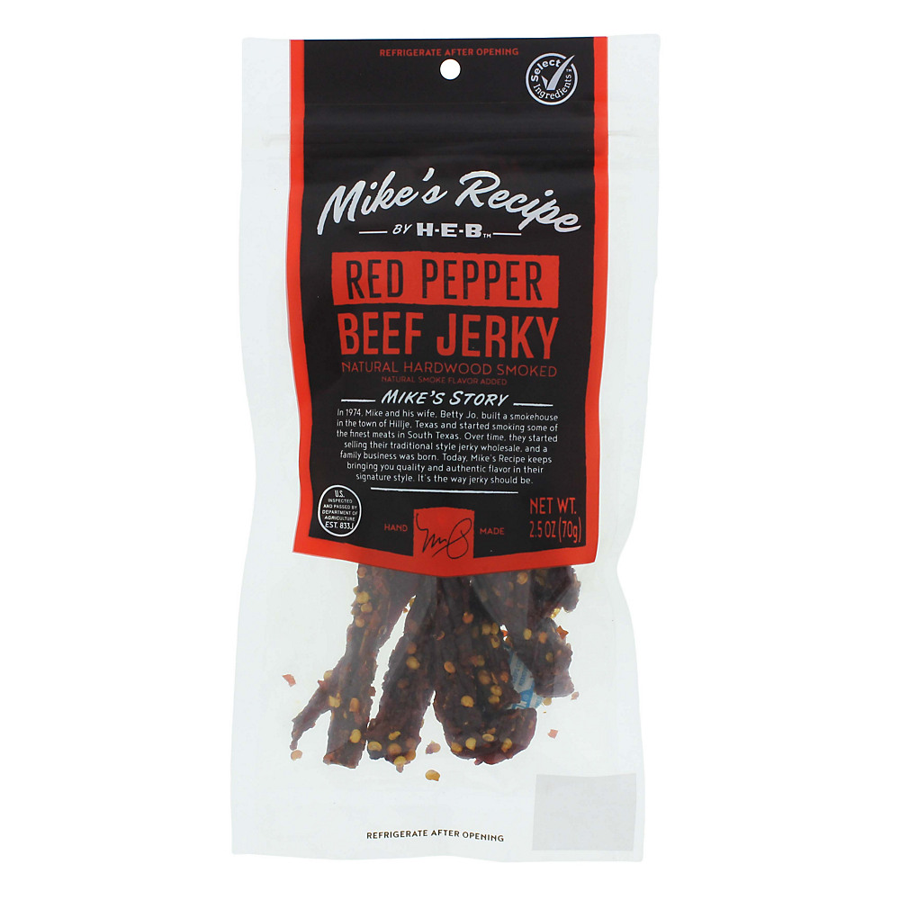 Calories in H-E-B Mike's Recipe Red Pepper Beef Jerky, 2.5 oz