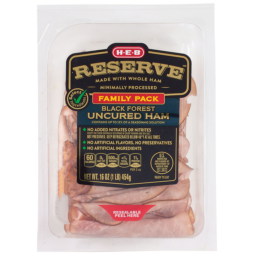 Calories in H-E-B Select Ingredients Reserve Black Forest Uncured Ham Family Pack , 16 oz