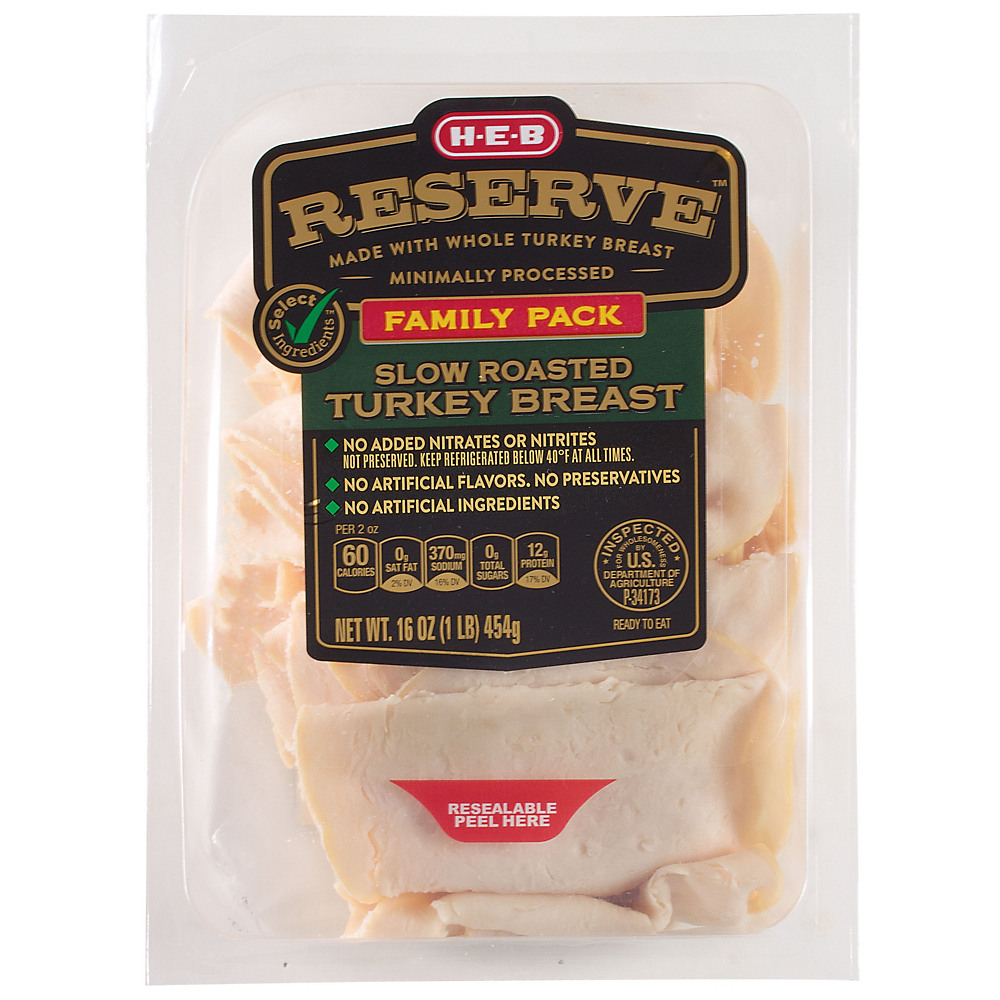 Calories in H-E-B Select Ingredients Reserve Slow Roasted Turkey Breast Family Pack , 16 oz