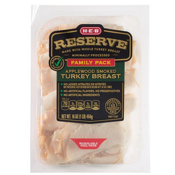 H-E-B Reserve Applewood-Smoked Turkey Breast Lunch Meat - Family Pack, 16 oz