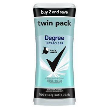 Degree UltraClear Antiperspirant Deodorant - Black+White, 2.6 oz, 2 pk