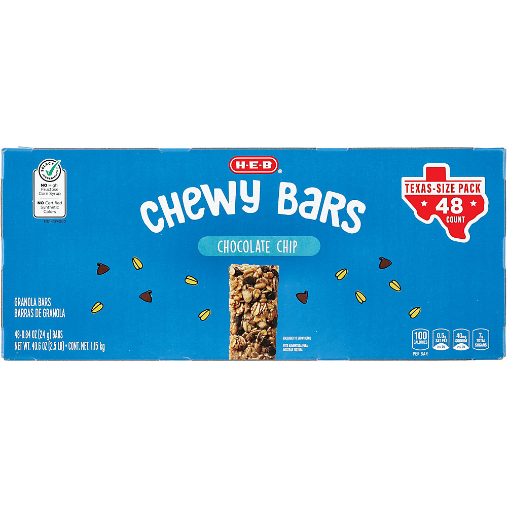 Calories in H-E-B Select Ingredients Chocolate Chip Chewy Bars Value Pack, 48 ct