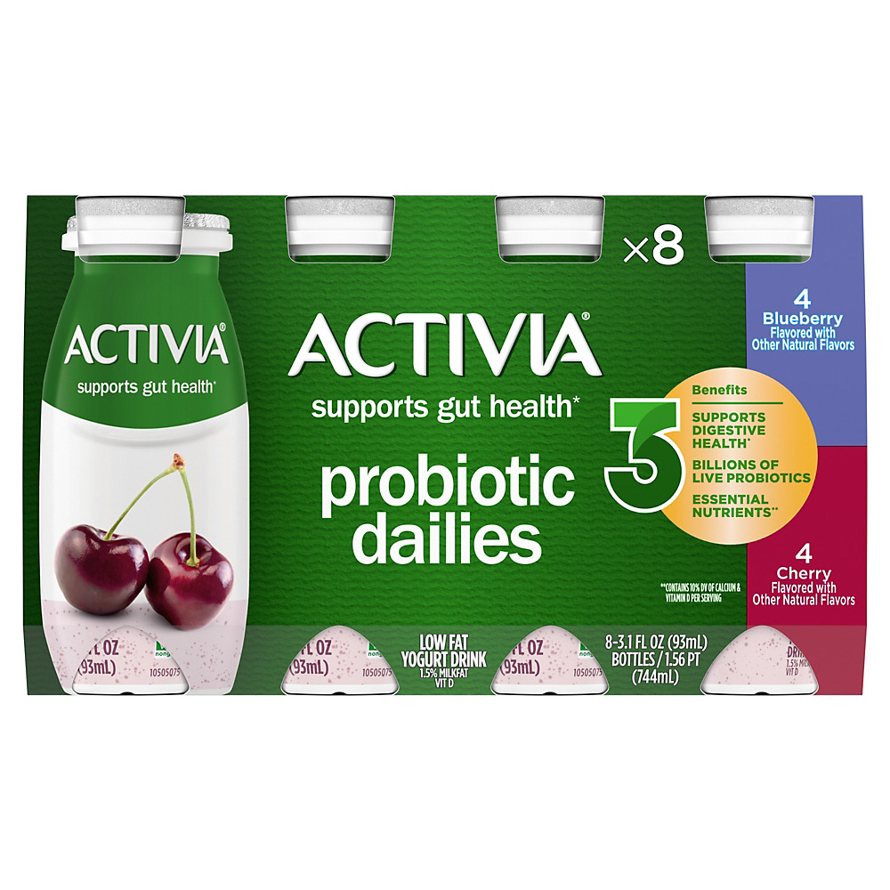 Calories in Activia Probiotic Dailies Blueberry & Cherry Yogurt Drink, Variety Pack, 3.1 oz, 8 pk