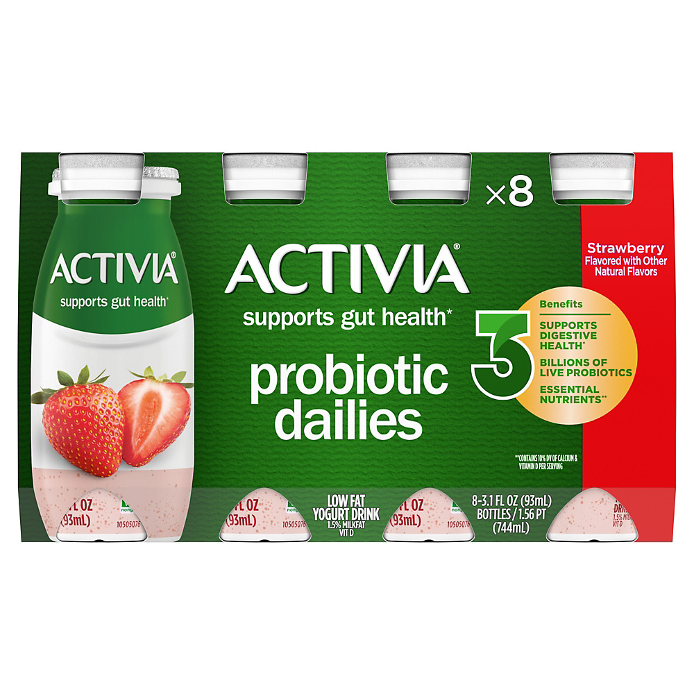 Calories in Activia Probiotic Dailies Strawberry Yogurt Drink, 3.1 oz, 8 pk
